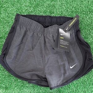 Nike Women's Black Athletic Dry-FIT Shorts with White Swoosh & Liner